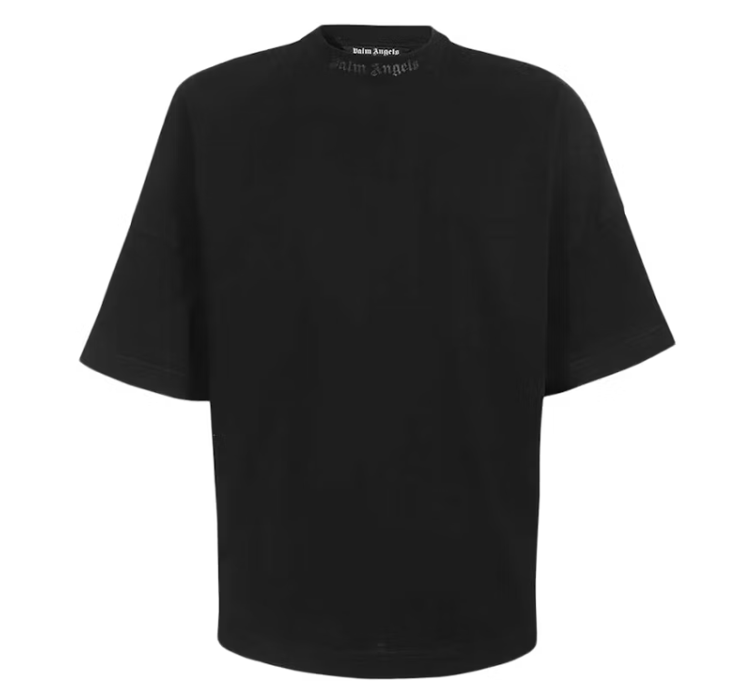 Palm Angels Oversized Mock Neck Glitter Logo T-Shirt Black/Black
