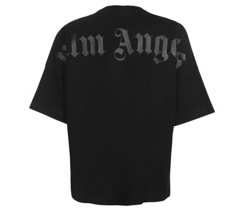 Palm Angels Oversized Mock Neck Glitter Logo T-Shirt Black/Black