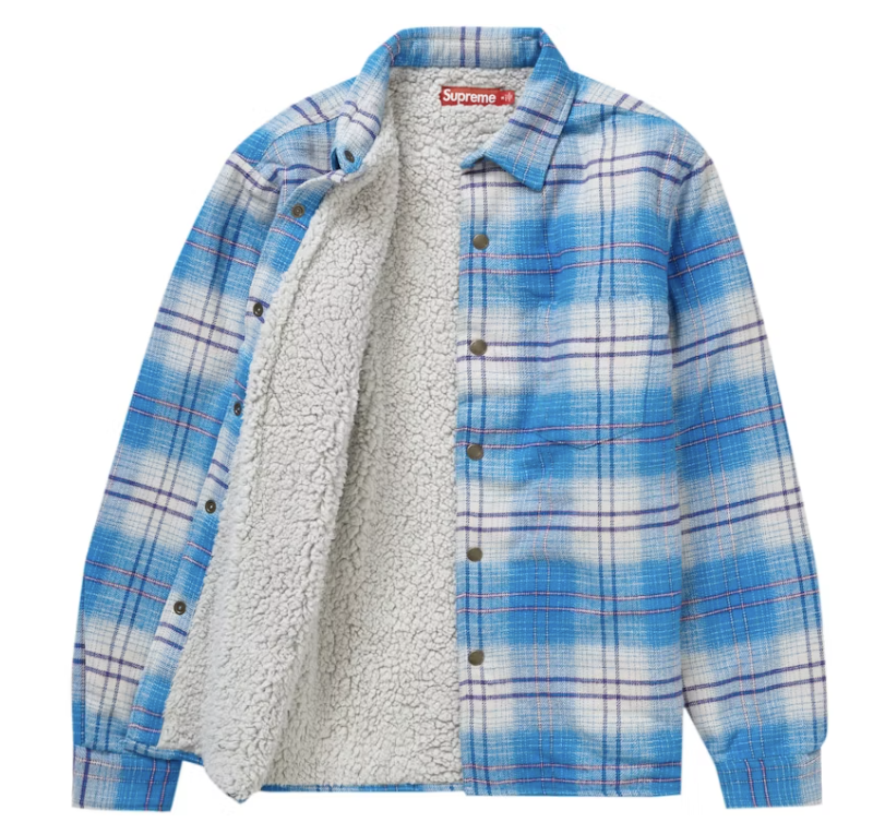 Supreme Blue Plaid Lined Flannel Snap Shirt
