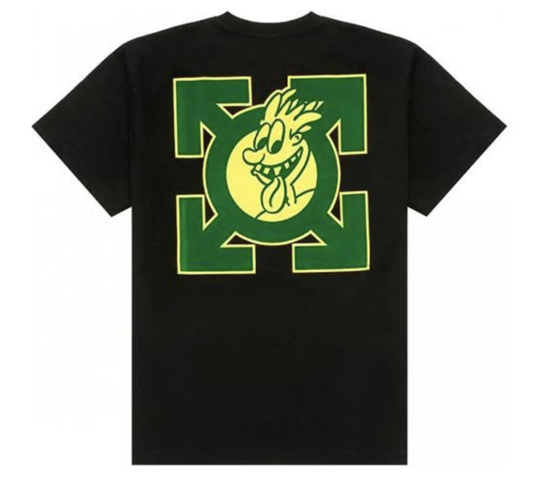 Off-White SS21 Green Arrow Cartoon Black Tee
