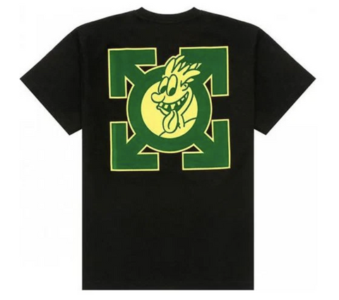 Off-White SS21 Green Arrow Cartoon Black Tee