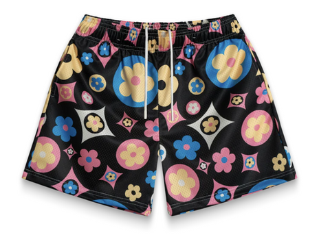 Bravest Studios Flowers Black Multi Mesh Shorts