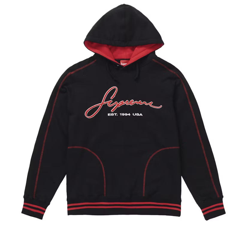 Supreme Contrast Embroidered Hooded Sweatshirt Black