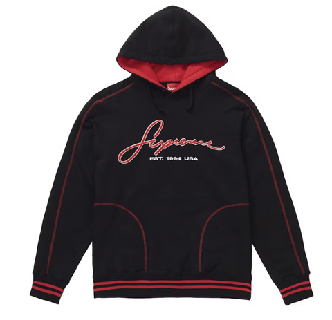 Supreme Contrast Embroidered Hooded Sweatshirt Black