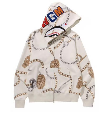 BAPE Jewels Shark Full Zip Hoodie Ivory Pre-Owned (Copy)