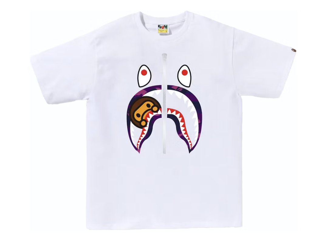 BAPE Purple Camo Milo Shark White Tee