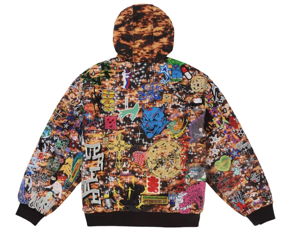 Supreme AOI Embroidered Hooded Work Jacket Flames