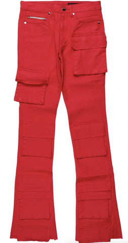 Rockstar Original Zander Red Stacked Flare Cargo Jeans