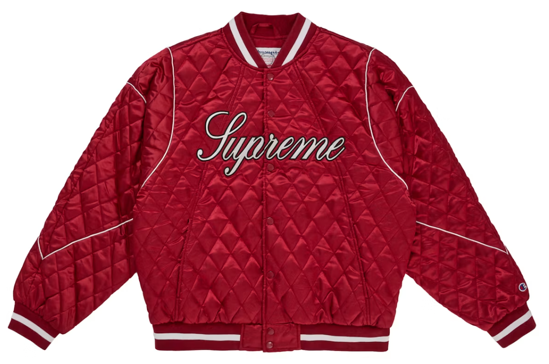 Supreme Champion Quilted Satin Varsity Jacket Dark Red
