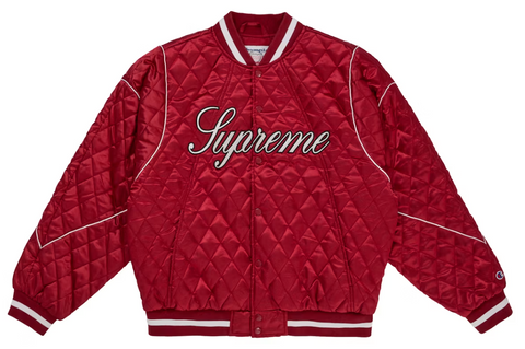 Supreme Champion Quilted Satin Varsity Jacket Dark Red