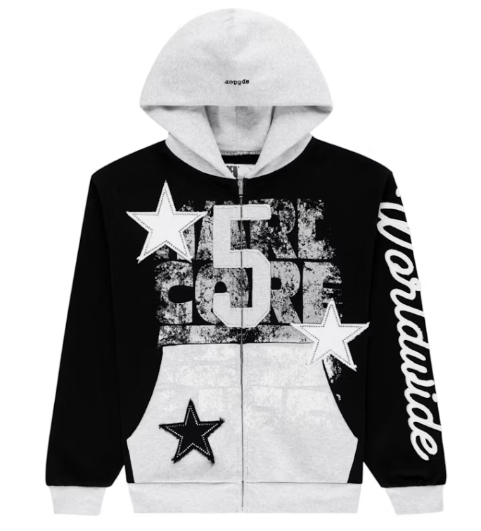 Sp5der Triple 5 Stitch Zip Up Hoodie Black