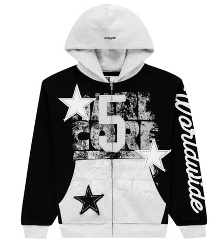 Sp5der Triple 5 Stitch Zip Up Hoodie Black
