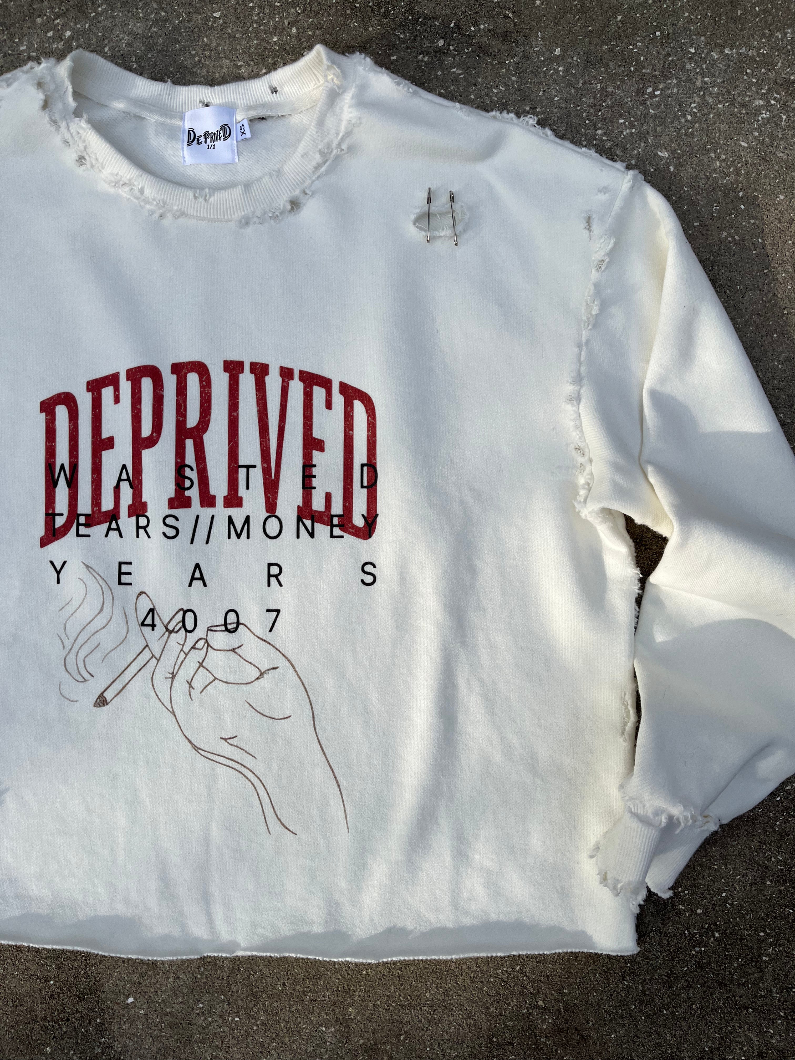 Deprived 1/1 "Fading" White Crewneck Distressed