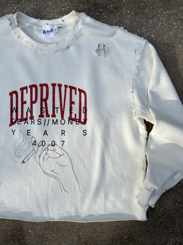 Deprived 1/1 "Fading" White Crewneck Distressed