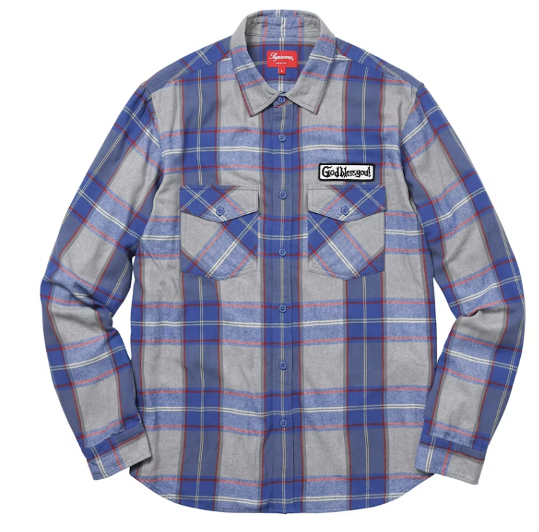 Supreme God Bless Plaid Flannel Shirt Royal Pre-Owned