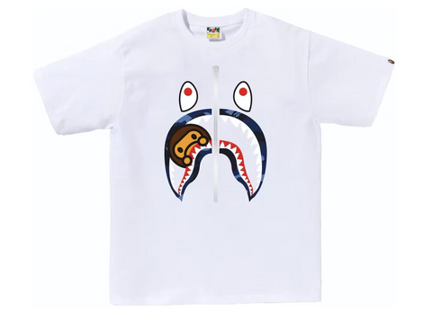 BAPE Navy Camo Milo Shark White Tee