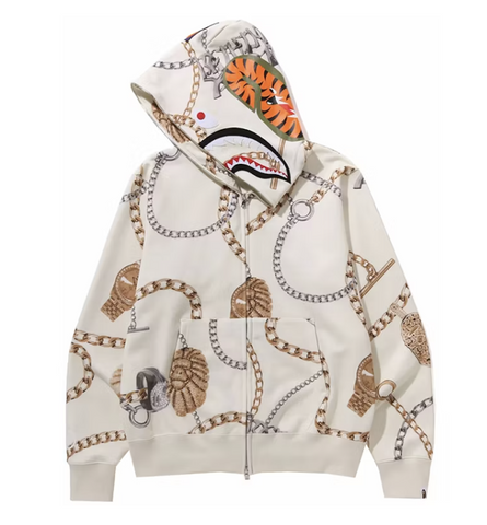 BAPE Jewels Shark Full Zip Hoodie Ivory Pre-Owned (Copy)