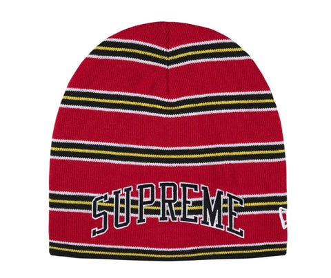 Supreme New Era Stripe Beanie Red