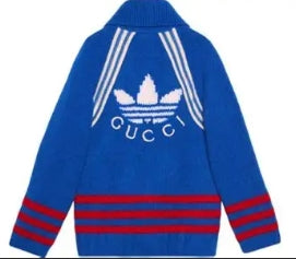 Adidas x Gucci Intarsia Wool Cardigan Blue