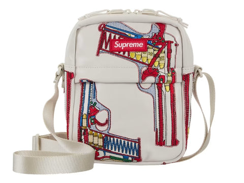 Supreme Guns Embroidered Leather Shoulder Bag White