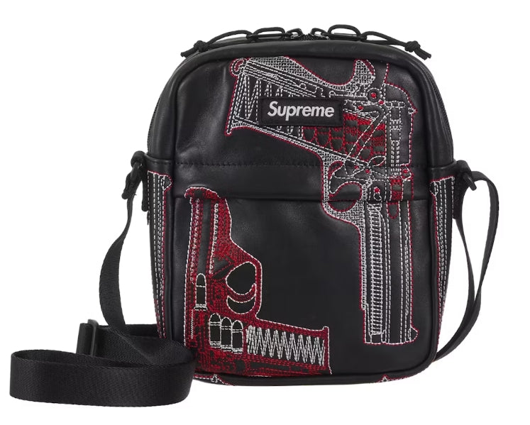 Supreme Guns Embroidered Leather Shoulder Bag Black