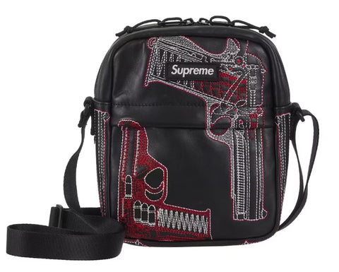 Supreme Guns Embroidered Leather Shoulder Bag Black