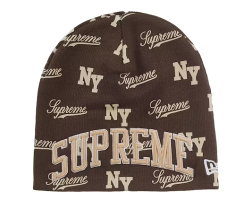 Supreme New Era Monogram Beanie Brown