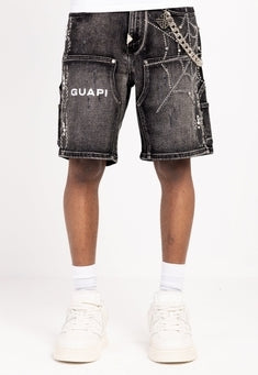 GUAPI Obsidian Black Spider Denim Shorts