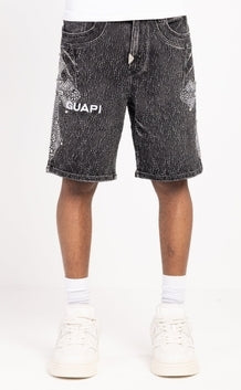 GUAPI Vintage Black Distressed Denim Shorts