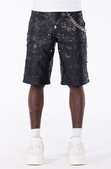 GUAPI Obsidian Black Stars Leather Shorts
