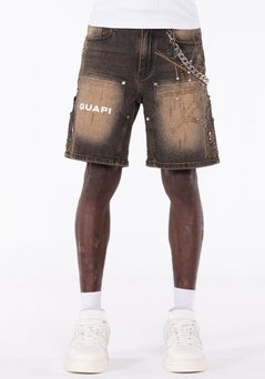 GUAPI Vintage Brown Spider Denim Shorts