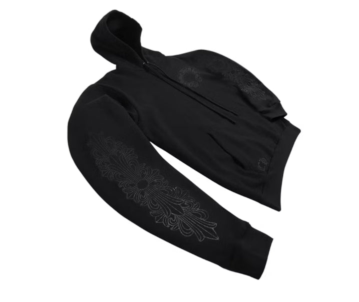 Chrome Hearts Black Pullover Horseshoe Floral Hoodie