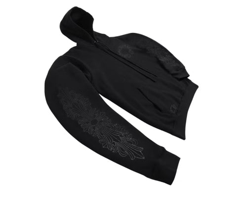 Chrome Hearts Black Pullover Horseshoe Floral Hoodie