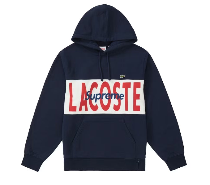 Supreme LACOSTE Logo Panel Hooded Sweatshirt Navy Pre-Owned