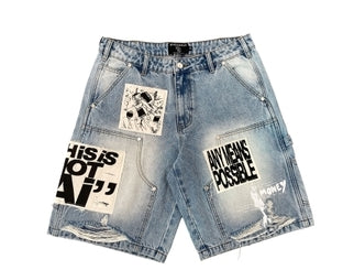 Mixed Emotion Blue AI Denim Shorts