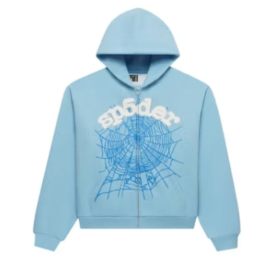 Sp5der OG Web Zip Up Hoodie SS26 Sky Blue