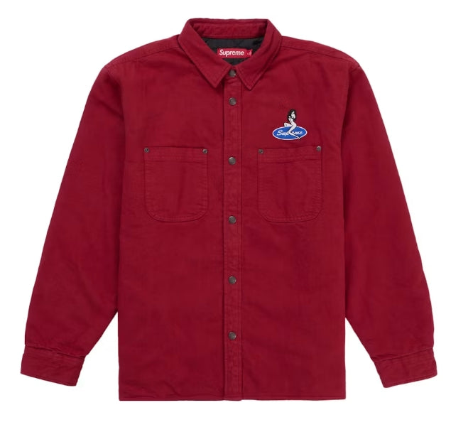 Supreme Quilted Lined Denim Snap Shirt Red