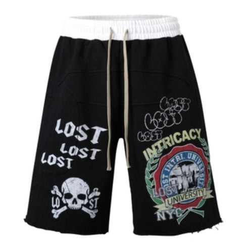 Lost Intricacy Black Cotton Moto Shorts