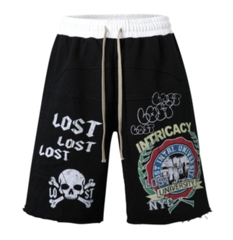 Lost Intricacy Black Cotton Moto Shorts