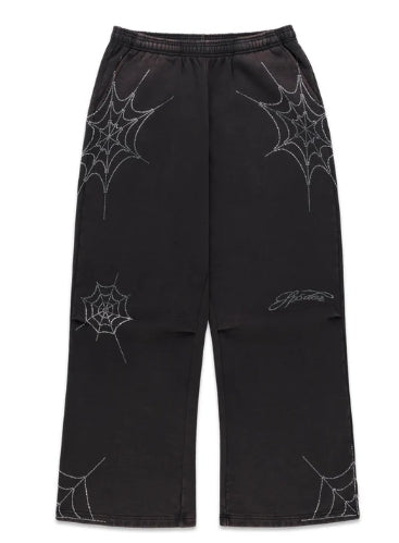 Sp5der Rhinestone Web Sweatpants Black