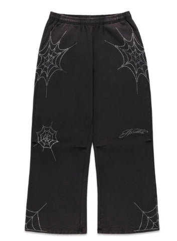Sp5der Rhinestone Web Sweatpants Black