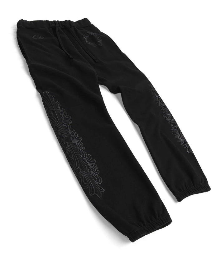 Chrome Hearts Horseshoe Floral Black Sweatpants