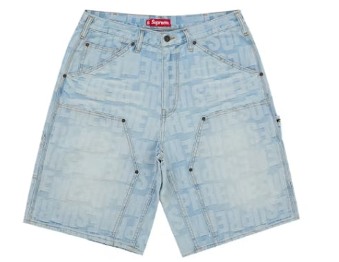 Supreme Repeat Jacquard Double Knee Denim Shorts Light Washed Denim