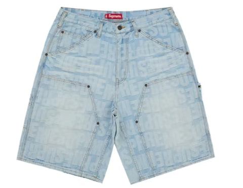 Supreme Repeat Jacquard Double Knee Denim Shorts Light Washed Denim