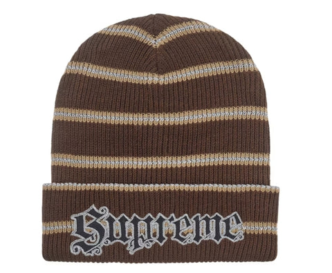 Supreme Metallic Stripe Beanie Brown