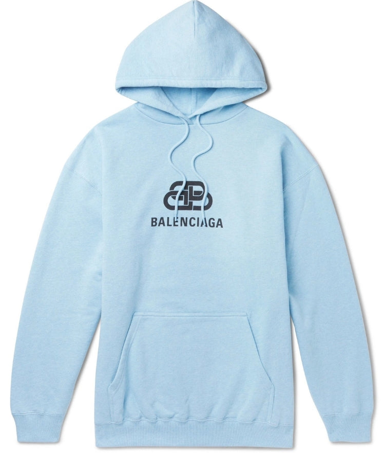 Balenciaga Blue Black Logo Print Hoodie 2019 Pre-Owned