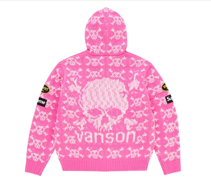 Supreme Vanson Leathers Skull Zip Up Hooded Sweater Pink