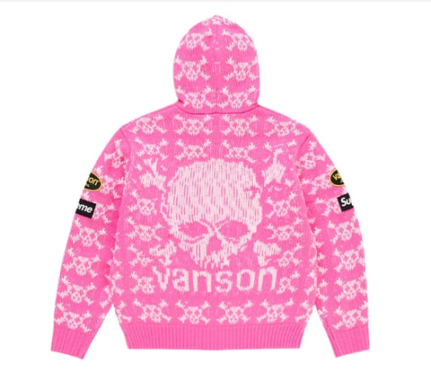 Supreme Vanson Leathers Skull Zip Up Hooded Sweater Pink