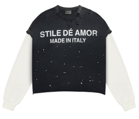 Stile De Amor Nero Su Bianco Longsleeve Tee