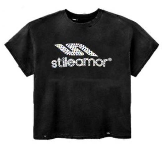Stile De Amor Black Colorato Rhinestone Tee